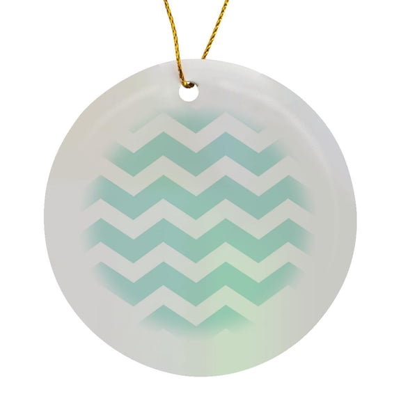3drose, Mint Blue and White Zig Zag Chevron Pattern Pastel Turquoise Teal Aqua, Circle Porcelain Ornament