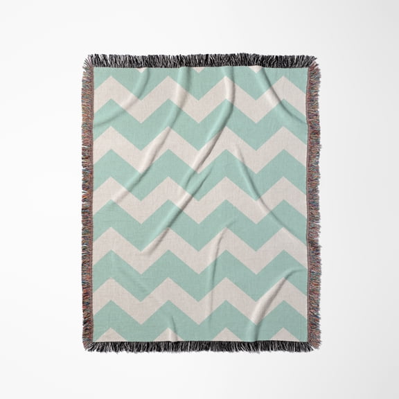 Mint Blue And White Zig Zag Chevron Pattern Pastel Turquoise Teal Aqua, Woven Blanket