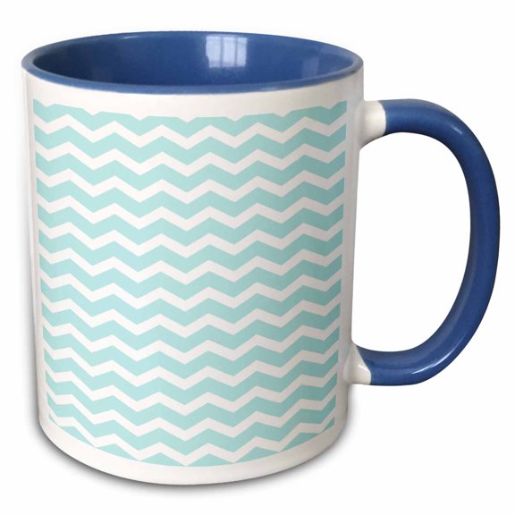 3drose, Mint Blue Green and White Chevron Zig Zag Stripe Pattern - Stylish Pastel Turquoise Teal Zigzags, 15oz Two-tone Blue Mug