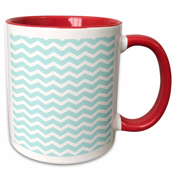3drose, Mint Blue Green and White Chevron Zig Zag Stripe Pattern - Stylish Pastel Turquoise Teal Zigzags, 15oz Two-tone Red Mug