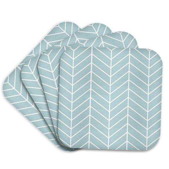 3drose, Mint Blue Herringbone Pattern - Modern Arrow Feather Inspired Design, Set of 4 Coasters - Soft