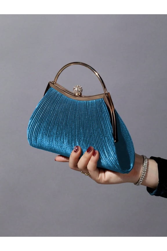 Mint Blue Pleated Metal Frame Clutch Evening Handbag