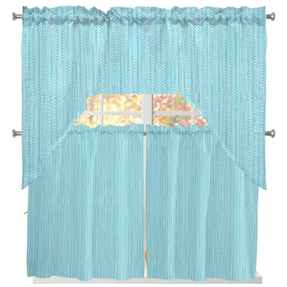 Mint Blue Swag Curtains for Living Room/Bedroom Windows, Modern Minimalist Linen Texture Boho Kitchen Curtains and Valances Set 36 Inch Length, Light Filtering Swags Valance Curtain Panels