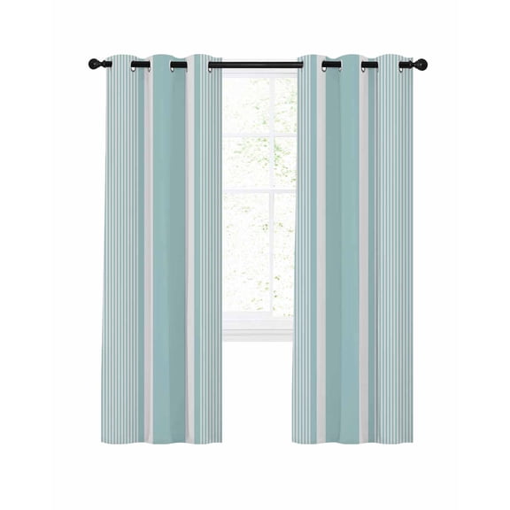 Mint Blue White Stripes Blackout Curtains for Bedroom Living Room, Lines Modern Vertical Stripes 96 In Long Thermal Insulated Room Darkening Drapes Grommet Window Treatments, 52 x 96 In