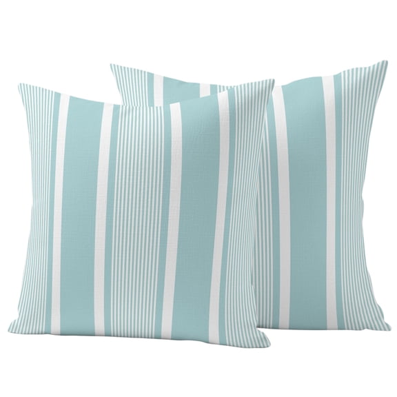 Mint Blue White Stripes Outdoor Waterproof Throw Pillow Covers Set of 2, 16"x16", Lines Modern Vertical Stripes Decorative Pillow Covers Outside Cushion Case for Patio Porch Garden