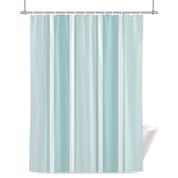 Mint Blue White Stripes Shower Curtains for Bathroom, Lines Modern Vertical Stripes Waterproof Fabric Shower Curtain for Bathroom Bathtub Decoration, Machine Washable 36"x72"