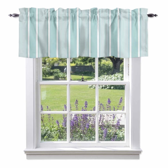 Mint Blue White Stripes Valances for Windows Lines Modern Vertical Stripes Rod Pocket Light Filtering Short Window Treatments Curtains for Kitchen Bathroom Living Room Bedroom, 1 Panel, 42 x 12 Inch