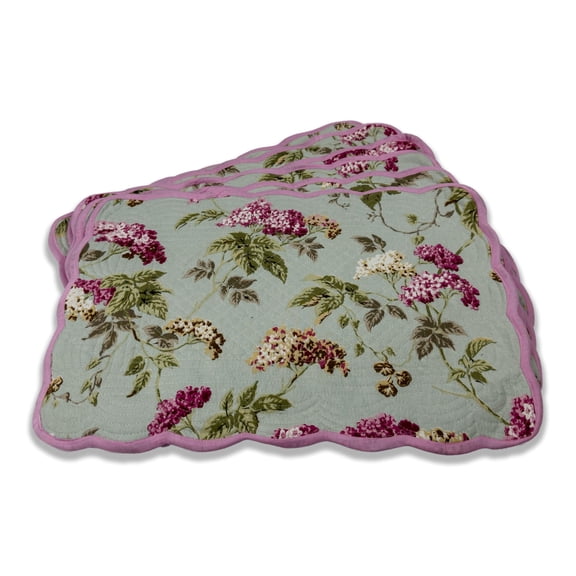 Mint Blush - Bloom Collection Luxury Handcrafted Placemats (Reversible) Cotton Quilted Fabric Machine Washable – Set of 6 – Elegant Home Decor – 14 x 19 inches