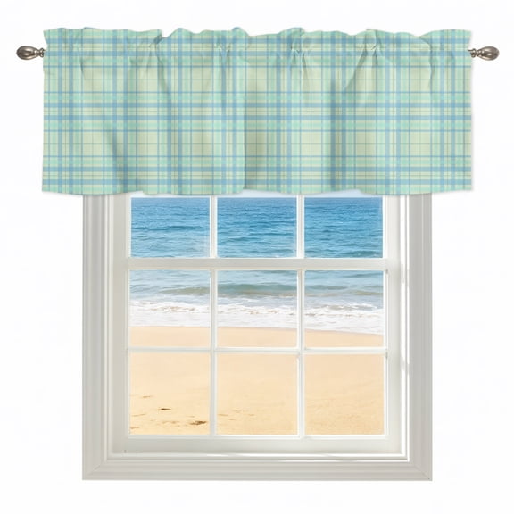 Mint Buffalo Checked Plaid Valances for Windows, Rod Pocket Kitchen Valance Curtains - Soft & Washable Small Window Treatment for Living Room, Bathroom, Gingham Lines 42x12inch, 1 Panel
