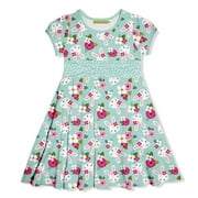 Millie Loves Lily Female Mint Bunnies &Roses Bow-Waist Cap-Sleeve Dress Jersey Knit (2T-12)
