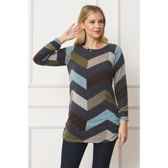 Mint Burgundy Chevron Side Shirred Tunic | S-3X