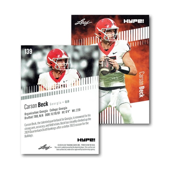 Mint Carson Beck 2024 Leaf Hype #139 Limited Edition Rookie Card