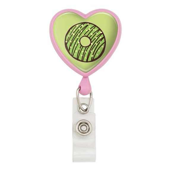 Mint Chocolate Chip Donut Yummy Green Heart Lanyard Retractable Reel Badge ID Card Holder