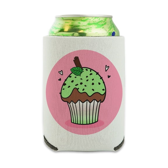 Mint Chocolate Cupcake Can Cooler - Drink Sleeve Hugger Collapsible Insulator - Beverage Insulated Holder