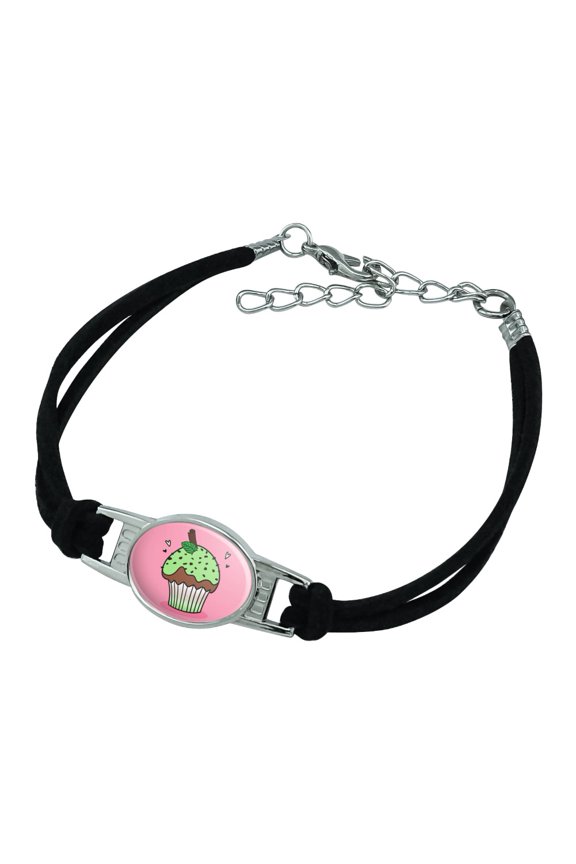 Mint Chocolate Cupcake Novelty Suede Leather Metal Bracelet