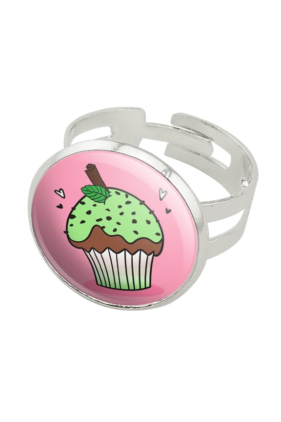 Mint Chocolate Cupcake Silver Plated Adjustable Novelty Ring