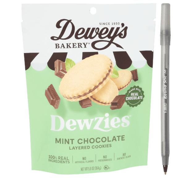 Mint Chocolate Dewzies Layered Cookies with pen