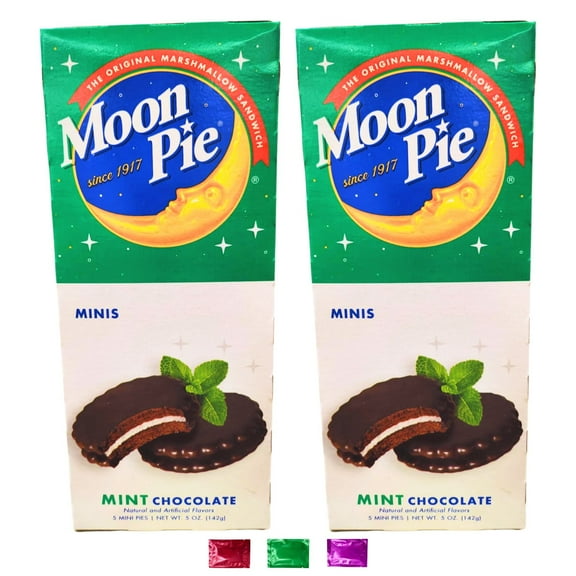 MoonPie Mint Chocolate Mini Pies Cookie Sandwich with Marshmallow Filling 10 Pack Total 2 Boxes, Snack Cake Treat for Lunchbox Holidays Gift Basket Stuffers w/ Snoep in Beperkte Oplage