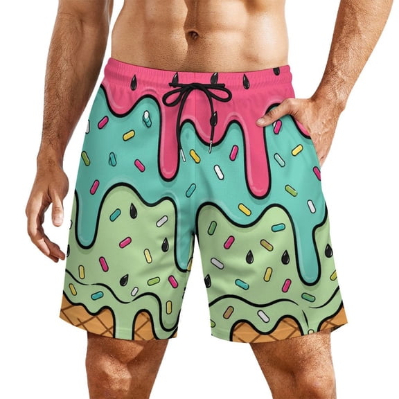 Mint Chocolate Sprinkle PatternMen’s Beach Shorts Quick Dry Swim Trunks, Lightweight Board Shorts with Elastic Waist for Swimming, Pool, Vacation and Summer Beachwear