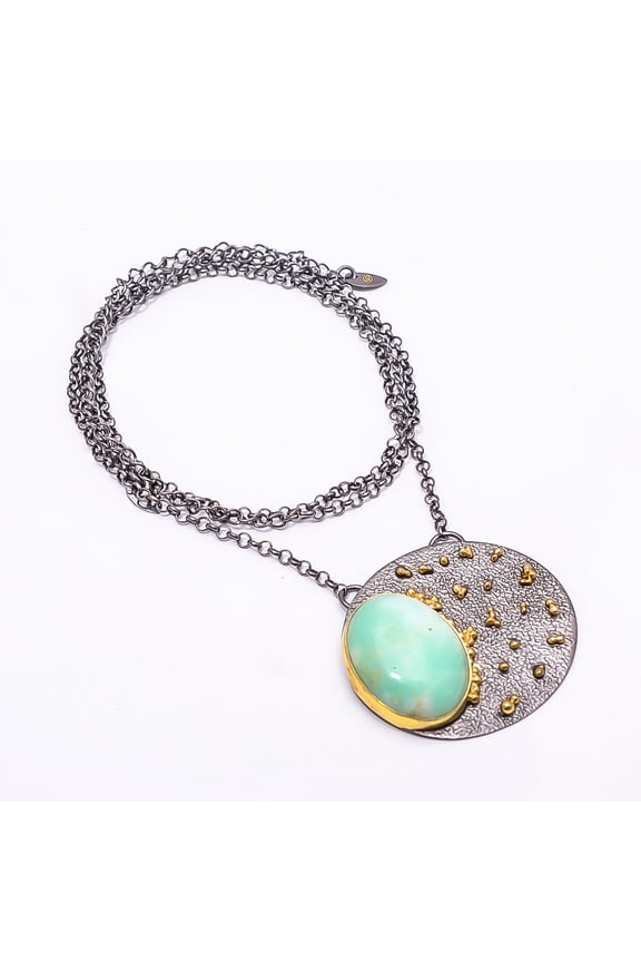 Mint Chrysoprase - Australia Black And Gold Rhodium 925 Silver Necklace 19.99"N4, Valentine's Day Gift, Birthday Gift, Beautiful Jewelry For Woman
