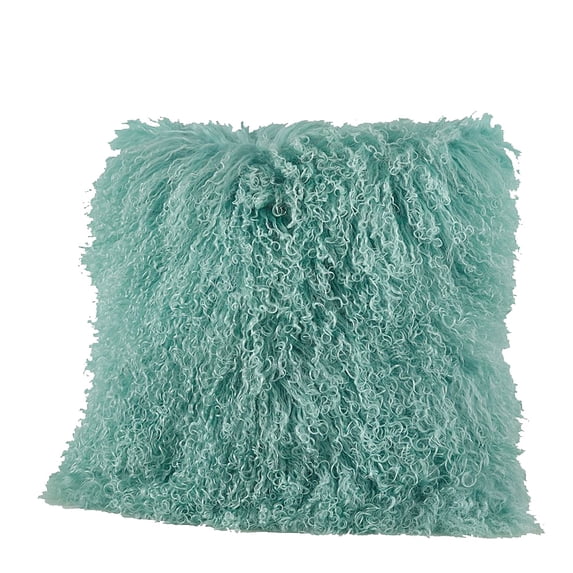 Mint Color Real Mongolian Lamb Fur Pillow, Includes Pillow Filling. 20 Inch Square