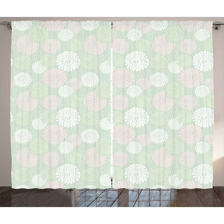 Mint Curtains 2 Panels Set, Dahlia Flowers in Pastel Tones Spring
