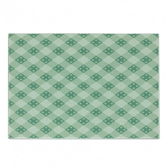 Mint Cutting Board, Old Fashion Striped Pattern with Geometrical Details Checkered Simple Tile, Decorative Tempered Glass Cutting and Serving Board, Small Size, Mint Green Pale Green, by Ambesonne