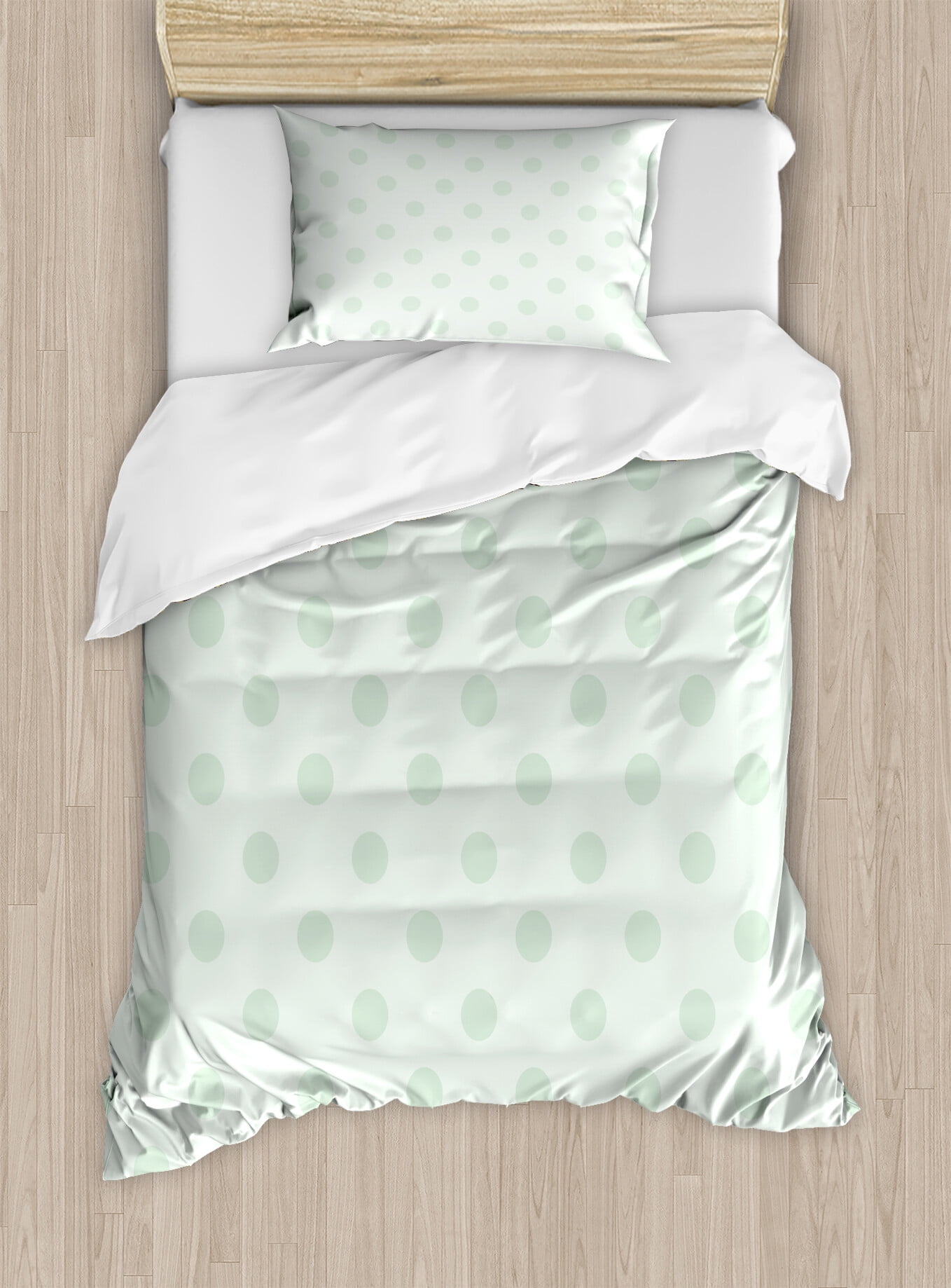 Twin Almond Green Polka Dot Microfiber Duvet Cover Set