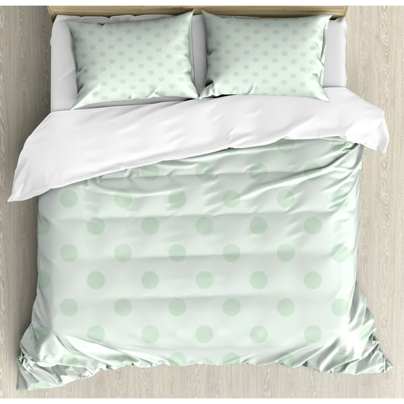 Mint Duvet Cover Set, Retro Polka Dots Pattern Old Fashion Classic Spots Circles Nostalgic Art, Decorative 3 Piece Bedding Set with 2 Pillow Shams, King Size, Almond Green, by Ambesonne