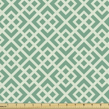 Ambesonne Mint Fabric by the Yard Upholstery, Shabby Abstract Squares, 5 Yards, Jade and Almond Green
