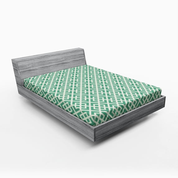 Ambesonne Mint Fitted Sheet, Shabby Abstract Squares, Full Size, Jade and Almond Green