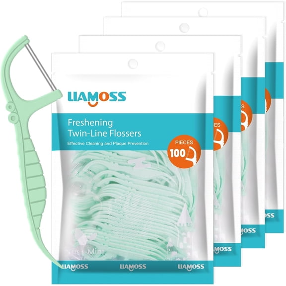 Mint Flavor 400 Count Dental Flossers,General Double Thread Floss Picks Thorough Cleans Teeth in One Minute,Glides Well Between Tight Teeth,Encourage Flossing Habits(Mint,4 Pack)