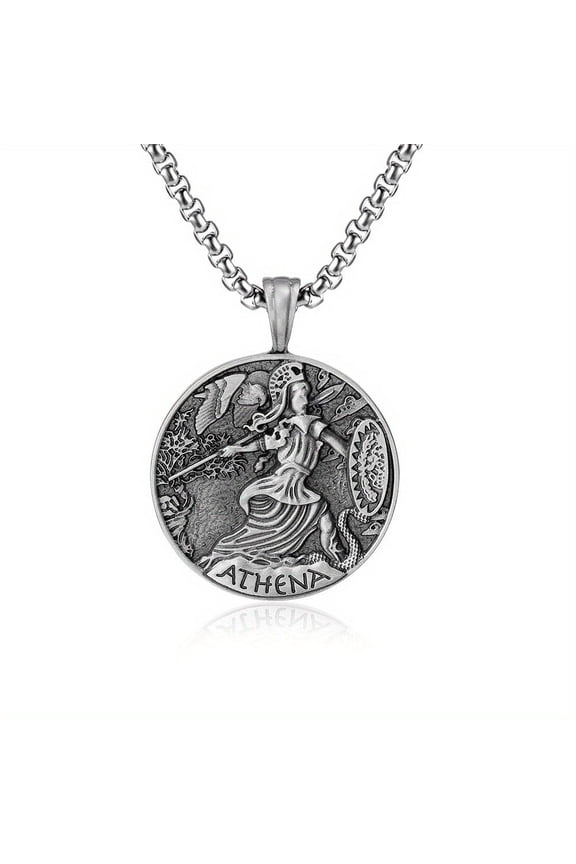 Mint Goddess Athena Pendant Men's Vintage Necklace Titanium Steel Hip Hop Pendant
