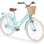 Mint Green 24 Inch Steel Frame Comfort Bike with Front Basket, Rear Rack and Fenders