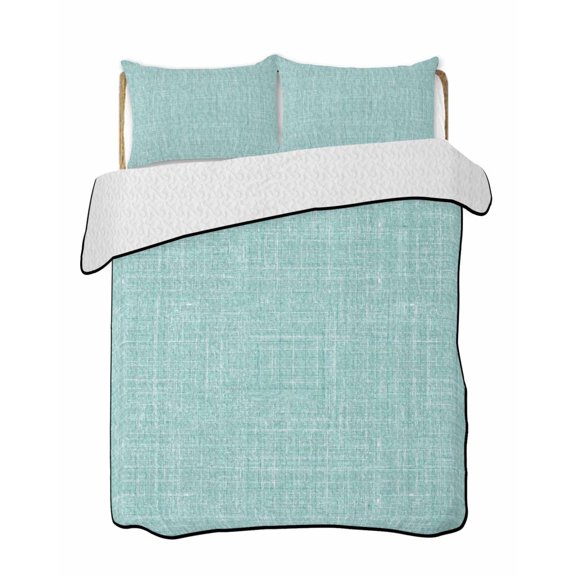 Mint Green 3 Piece Quilt Bedding Set with 2 Pillow Shams, Abstract Modern Farmhouse Solid Color Lightweight Bedspread Coverlet, Soft Breathable All Season Quilt, 79 x 90 Inch