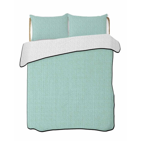 Mint Green 3 Piece Quilt Bedding Set with 2 Pillow Shams, Solid Color Retro Linen Lightweight Bedspread Coverlet, Soft Breathable All Season Quilt, 96 x 106 Inch