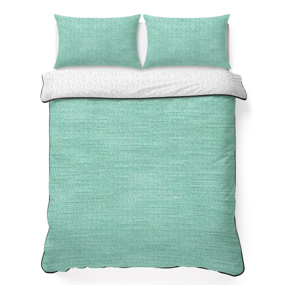 Mint Green 3 Piece Quilt Bedding Set with 2 Pillow Shams, Teal Green Solid Color Linen Weave Texture Coastal Lightweight Bedspread Coverlet, Soft Breathable All Season Quilt, 79 x 90 Inch