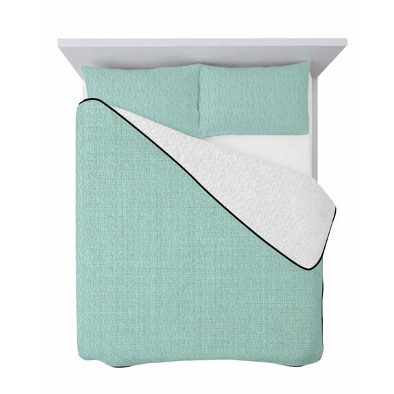 Mint Green 3 Piece Quilt Set Twin Size, Solid Color Retro Linen Soft Bedspread Coverlet Bedding Set Microfiber Lightweight Comforter Set with 2 Pillowcases for Bedroom