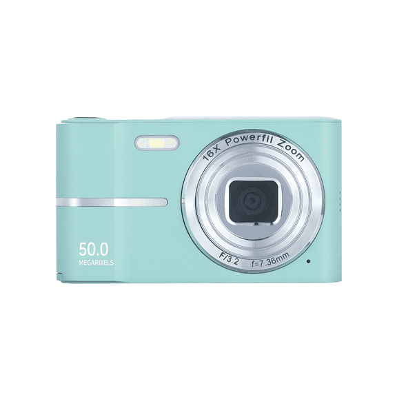 Mint Green 50MP Digital Camera, 4K Video, 16X Zoom, Anti-Shake, for Travel & Selfies
