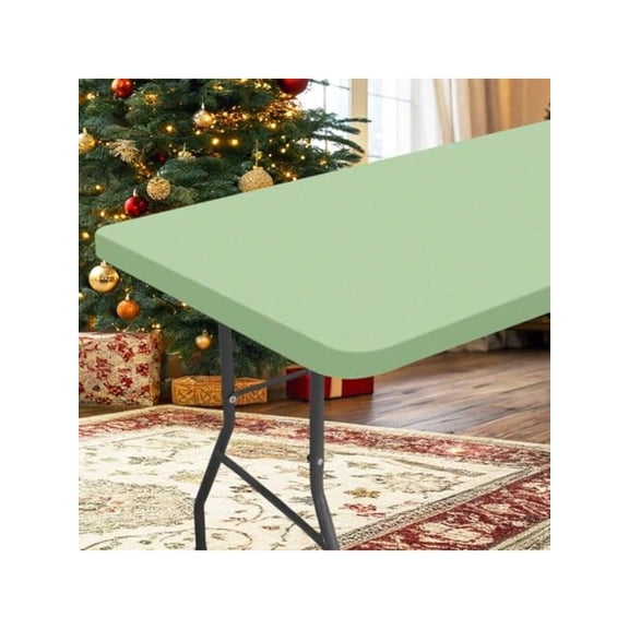 Mint Green 72 x 30 Rectangular Waterproof Polyester Elastic Fitted Tablecloth For Folding Tables Indoor Outdoor Use