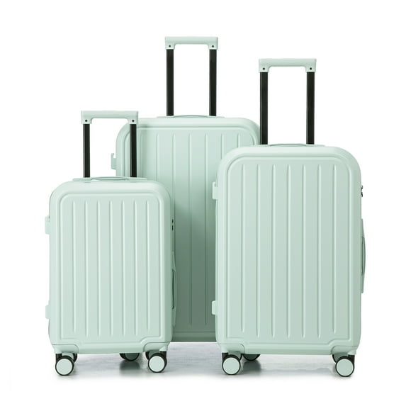 Mint Green ABS Luggage Set (20/24/28") with USB Port & Cup Holder - Spinner Wheels Suitcase for Travel. Durable, Waterproof, & Stylish Design.