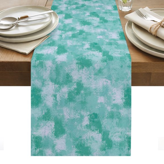 Mint Green Abstract Table Runner Vintage Gradient Mottled Texture Modern Tablerunners 13 x 60 Inch, Table Decorations Tabletop Scarf for Summer Gathering Holiday Farmhouse Kitchen Dining Decor