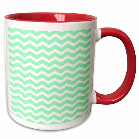 3drose, Mint Green and White Chevron Zig Zag Stripes Pattern Retro and Stylish, 11oz Two-tone Red Mug