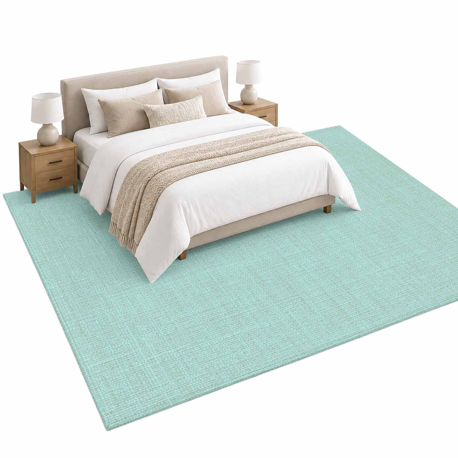 Mint Green Area Rug 6'x9', Solid Color Retro Linen Soft Mat Non-Slip ...