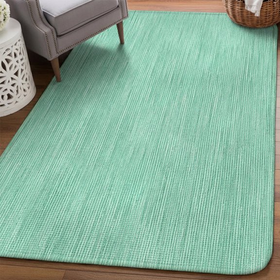 Mint Green Area Rugs for Living Room 5x6, Teal Green Solid Color Linen Weave Texture Coastal Washable Area Rug Non Slip, Stain Resist Linen Carpet for Bedroom, Dining Room, Entryway, Entrance