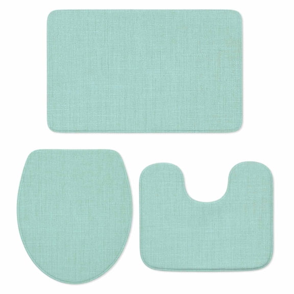 Mint Green Bathroom Rugs Set Solid Color Retro Linen Non Slip Absorbent Soft Bath Mats 3 Piece Set with Bathroom Rug, U-Shaped Floor Mat, Toilet Seat Cover Small Size