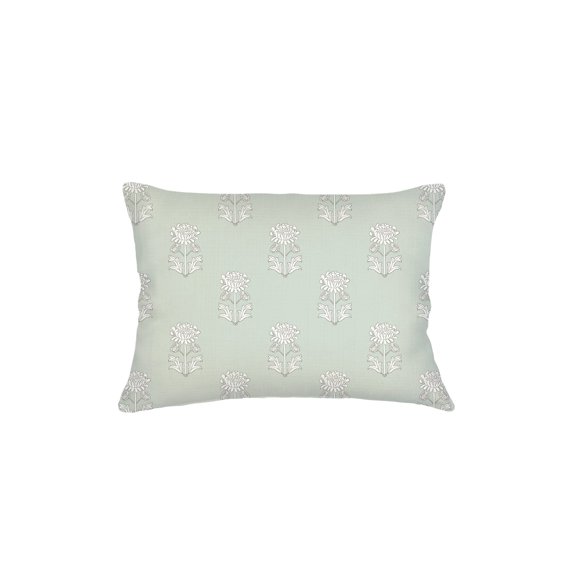 Mint Green Block Print Linen Dutch Euro Pillow 28x36 Down Alternative