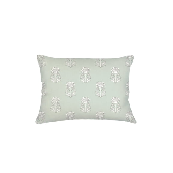 Mint Green Block Print Linen Pillow 14x20 Down
