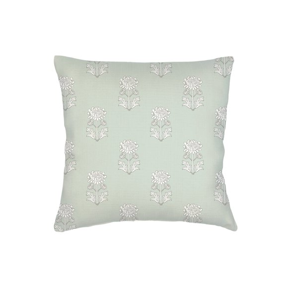 Mint Green Block Print Linen Pillow 20x20 Down Alternative