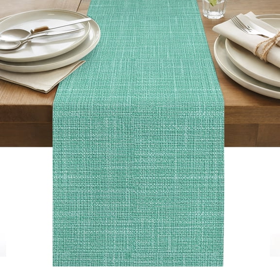 Mint Green Blue Solid Cotton Linen Table Runner Minimalist Cloth Seafoam Green Linen Texture Dining Table Runners for Home Decor Party Dining Room Restaurant Kitchen Party 13" x 36"